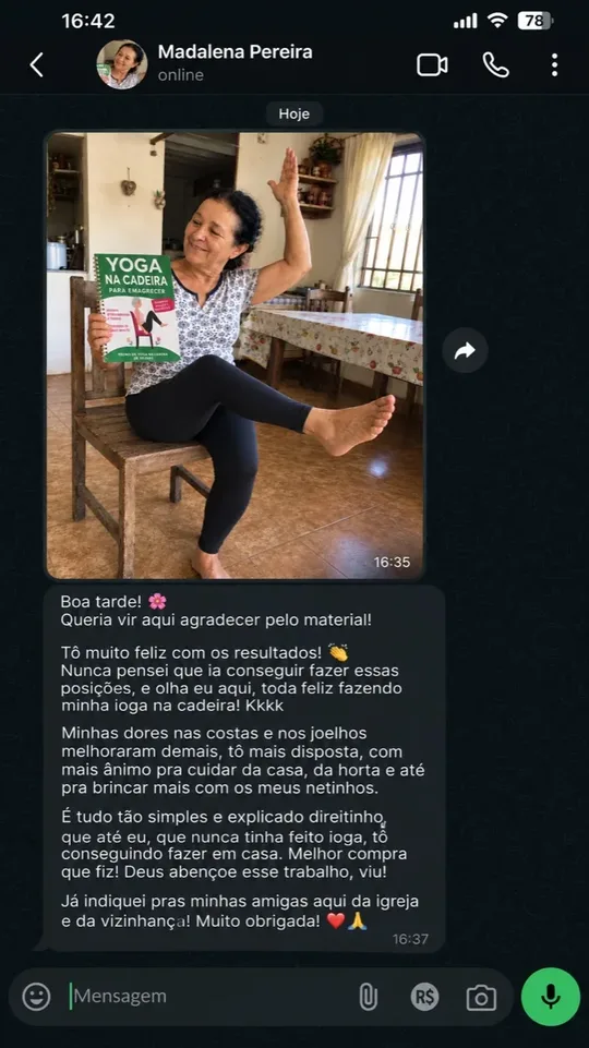Depoimento de Madalena com o guia Yoga na Cadeira